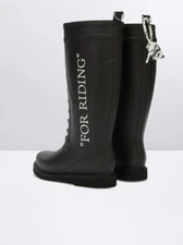 For Riding Boots Knee-high leather boots in black. Round toe Off White