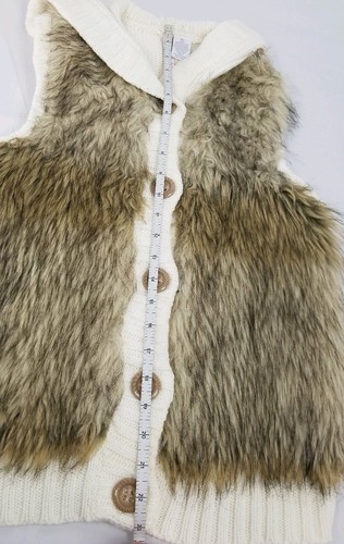Heart- N- Crush Junior XL White Button Up Faux Fur Sweater Vest w/ Hood Knit - Picture 6 of 6