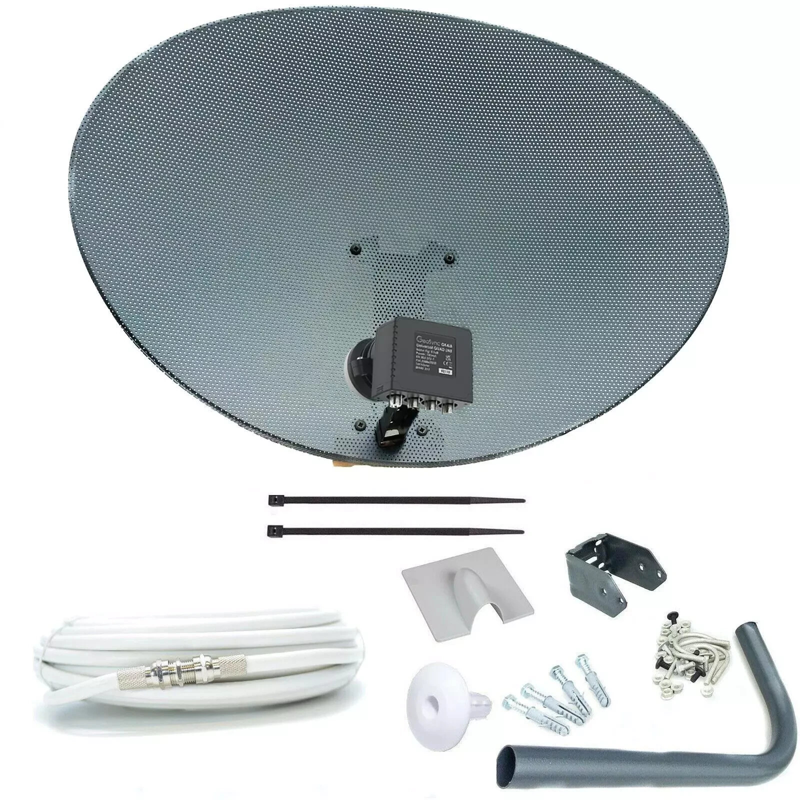 80cm Zone 2 Satellite Dish & Quad LNB + 50m RG6 White Kit For Freesat / Sky + HD