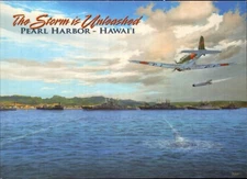 Attack On Pearl Harbour Hawaii Art Postcard. USA Military