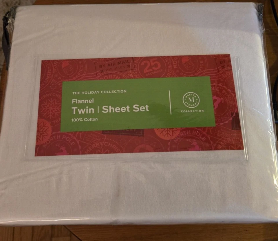 Juego de sábanas dobles Martha Stewart The Holiday Collection marfil 100 % algodón franela Foto 2 de 3