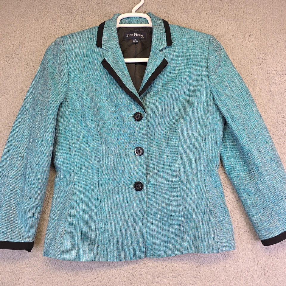 Blazer Evan Picone para Mujer 10 Turquesa Lino Manga Abertura Preppy Negocios Formal Foto 4 de 4