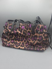 Coach Leopard Print Brown Purple Black Tote Zip Closure Women Designer Bag