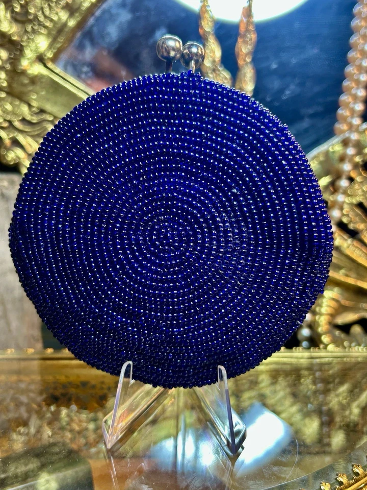 Porta-moedas arlequim vitoriano com miçangas de vidro vintage peça de livro geométrica rara - Imagem 3 de 4