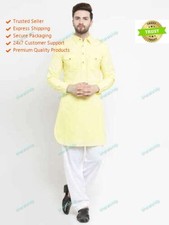 Designer Kurta Cotton Shirt Ethnic Mens Long Pathani Kurta With Pajamas