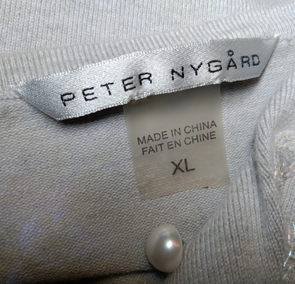 Cárdigan Peter Nygard Cuentas Gris Perla Botones Manga Larga Boho Cottage Talla XL Foto 2 de 4