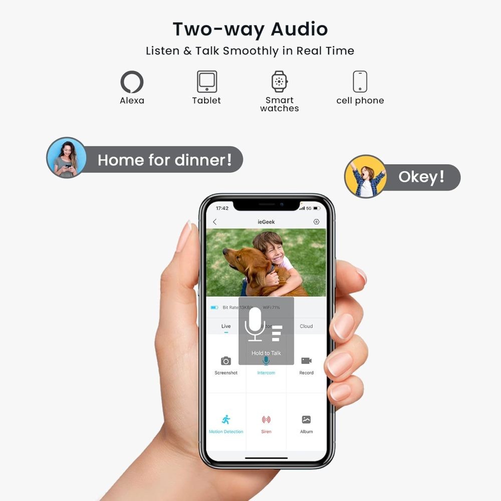 ieGeek 5MP Solar-Powered 360° Security Camera, with Spotlight/Siren, Color Night