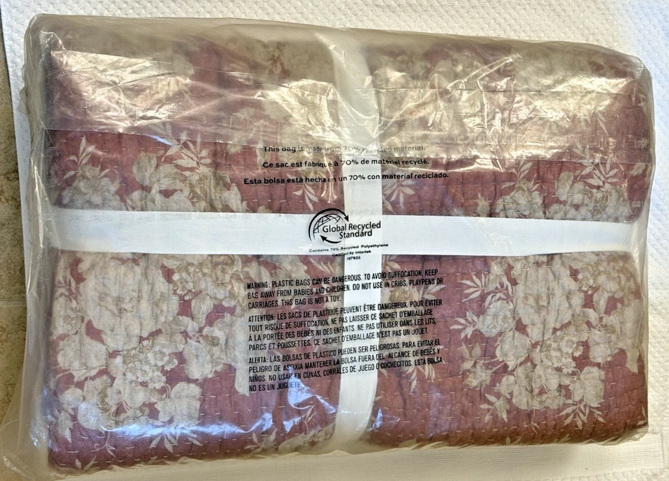 NEW Pottery Barn Juliette Toile Reversible Pick-Stitch Quilt KING Rosewood - Image 3 of 3