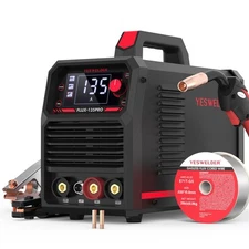 YESWELDER 135Amp MIG Welder,110V Flux Core Welder Flux Core MIG/Lift TIG/Stic...