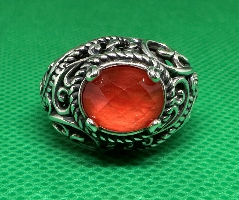 Anillo Doblete Carolyn Pollack Coral Rojo - Plata de Ley 925 Talla 10 Foto 2 de 4