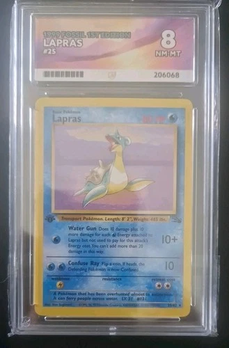 1999 Pokemon Fossil 1st Edition Lapras #25 Ace Grade 8 NM English Graded Card