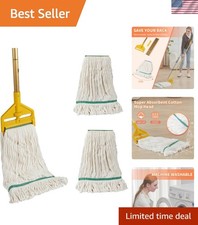 Commercial Industrial Heavy Duty Mop with Two Extra Replacement Mop Head,60" ...