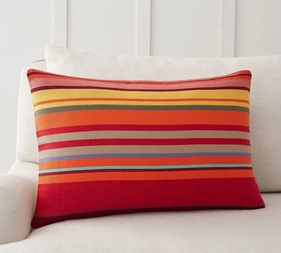 Pottery Barn Weldon Striped Lumbar Pillow Cover Red Multi 16'' x 26''