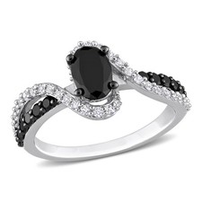 Amour Silver Black Diamonds  Lab-Created White Sapphire Engagement Ring