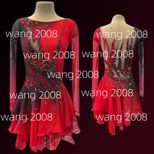 Ice Figure Skating Dress Rhythmic Gymnastics Twirling Competition red dyeing