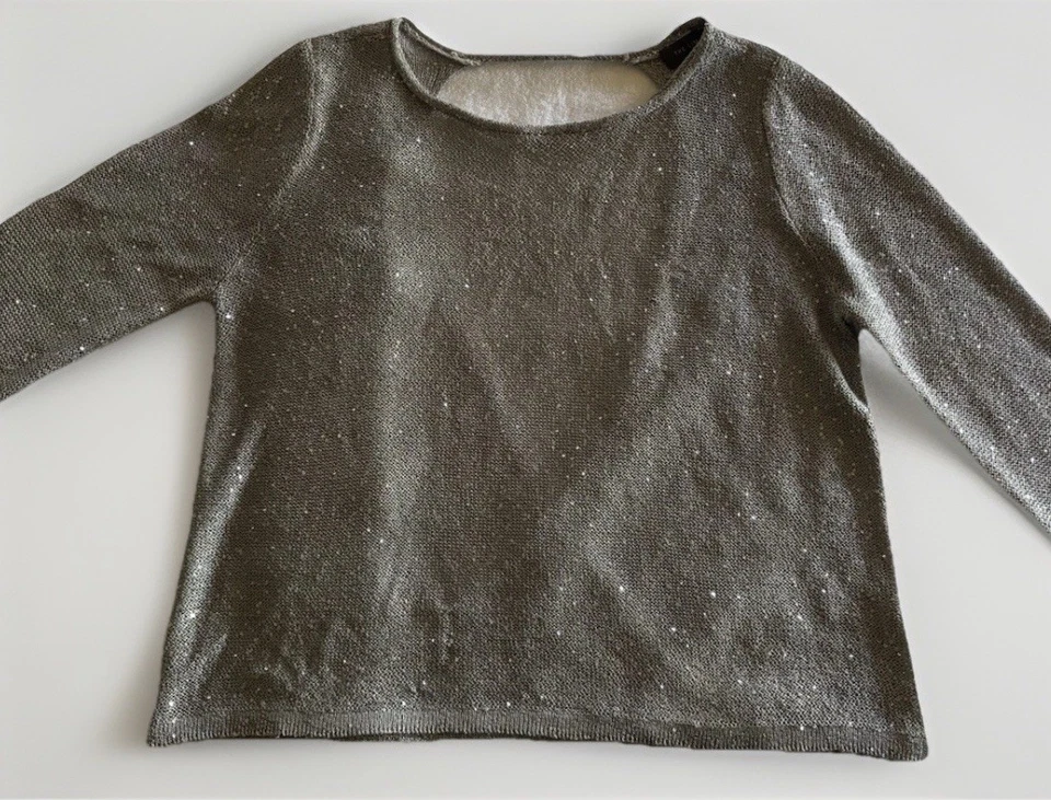 Suéter para mujer The Limited talla mediana gris plata lentejuelas brillantes tejido espalda abierta Foto 2 de 4