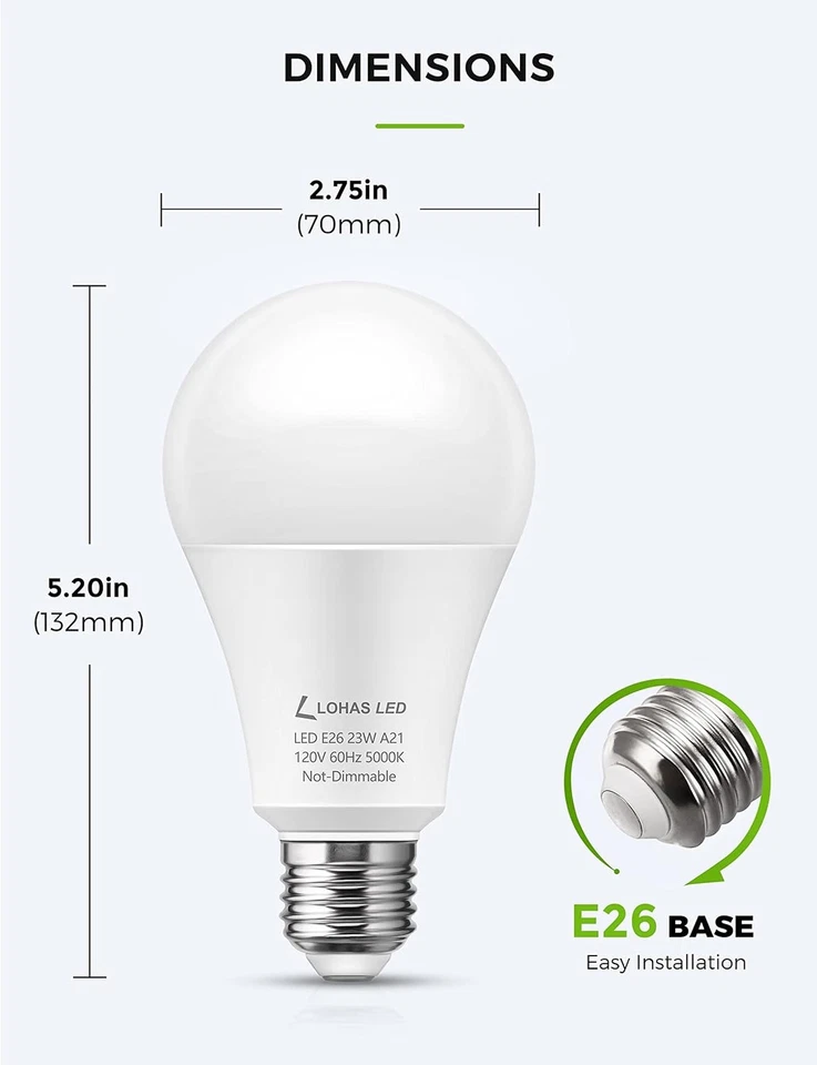 LOHAS A21 Bright LED Light Bulb, 150W-200W 4 Count (Pack of 1), Daylight - Image 3 of 4