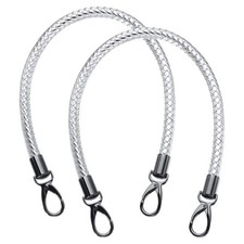 2Pcs 55cm 21.7" Braided Purse Strap PU Leather Silver Black Buckle 