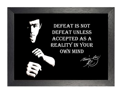 Bruce Lee Niederlage schwarz weiß Motivation Inspiration Zitat Poster Signatur Foto