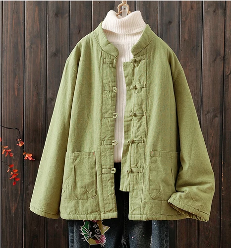 Women Cotton Padded Jacket Ramie Thick Coats Winter Parka Oversized Warm Tops - Bild 15 von 22