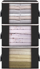 3 Pack Large Storage Bags 90L Foldable Closet Organizer for Clothes Blankets