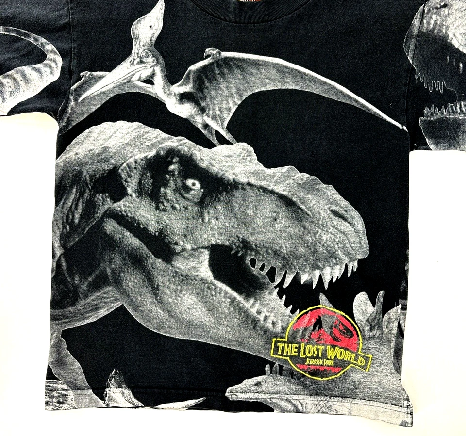 Vintage 1997 All Over Print Jurassic Park Shirt The Lost World Youth XL T-Rex - Image 4 of 4