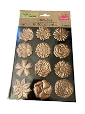 Crafters Square puffy Stickers Flowers Metallic 12pc Roses Daisy  Scrapbook 📔