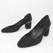 Nine West Pumps Womens 9.5 Black Suede Leather Chunky Heels Adeline Slip-On Shoe