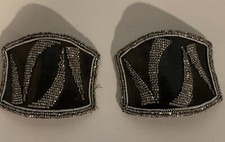 Vintage Victorian Style Silver  Black Beaded Shoe Buckles moldable glue on set