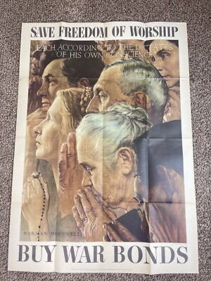 #ad Original Norman Rockwell 1943 WWII “Save Freedom of Worship Buy War Bonds” OWI43 $2000.00