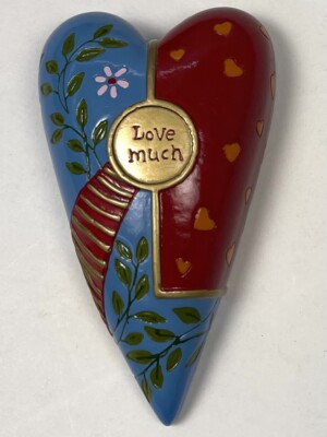 3.75'' LOVE MUCH Blue Red Green Gold Heart Shaped 3D Paperweight Decor EUC