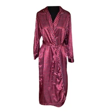Vintage 90s Kathryn Intimates Robe Woman Smal Long Fleece Lined Satin Wrap  Red