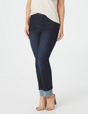 Susan Graver Indigo Wash High Stretch Denim Petite Pull On Cuffed Jeans New