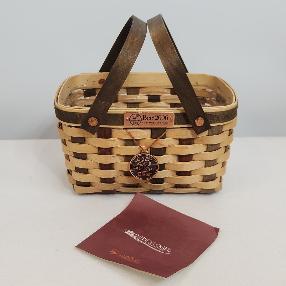 Longaberger 2006 25th Bee Basket+Liner+Prot.+Copper Tie On