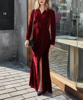 Della Mel Red Split-Hem Velvet Surplice Maxi Dress Women's Size Large | eBay