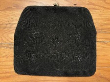 Vintage OLYMPIC ACCESSORY Black Seed-Bead Clutch/Purse - Made in Japan