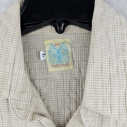 Vintage Dos Carolinas Guayabera Shirt Mens Large Beige Short Sleeve