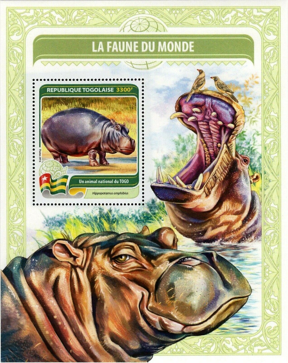 National Animal of Togo Hippopotamus Amphibius Souvenir Sheet MNH