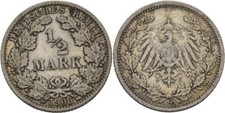 Kaiserreich 1/2 Mark 1908 G Wilhelm II.  Silber 2,8 g  Original M&uuml;nze #O110