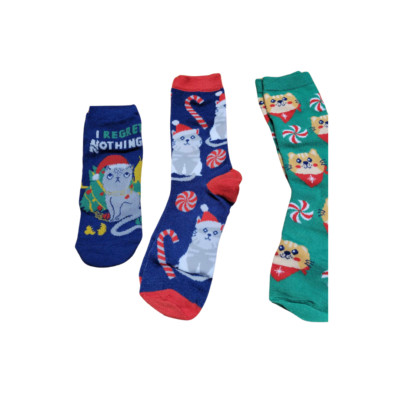 Lot 3 Pairs Womens Sock Womens 4-10 Cat Design Long Crew Low Cut  Stretchable