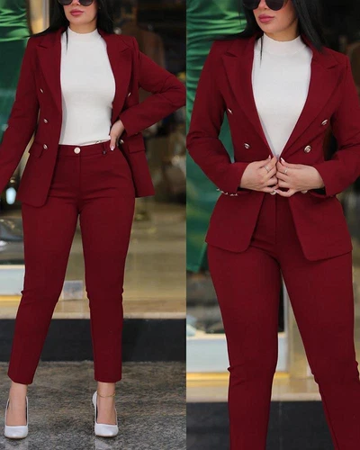 Womens Suit Set Dressy Business Work 2 Piece Outfits Open-Front Blazer and Pants - Picture 31 of 32