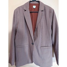 A New Day Womens Plaid Single Button Blazer Brown Burgundy Check Size M
