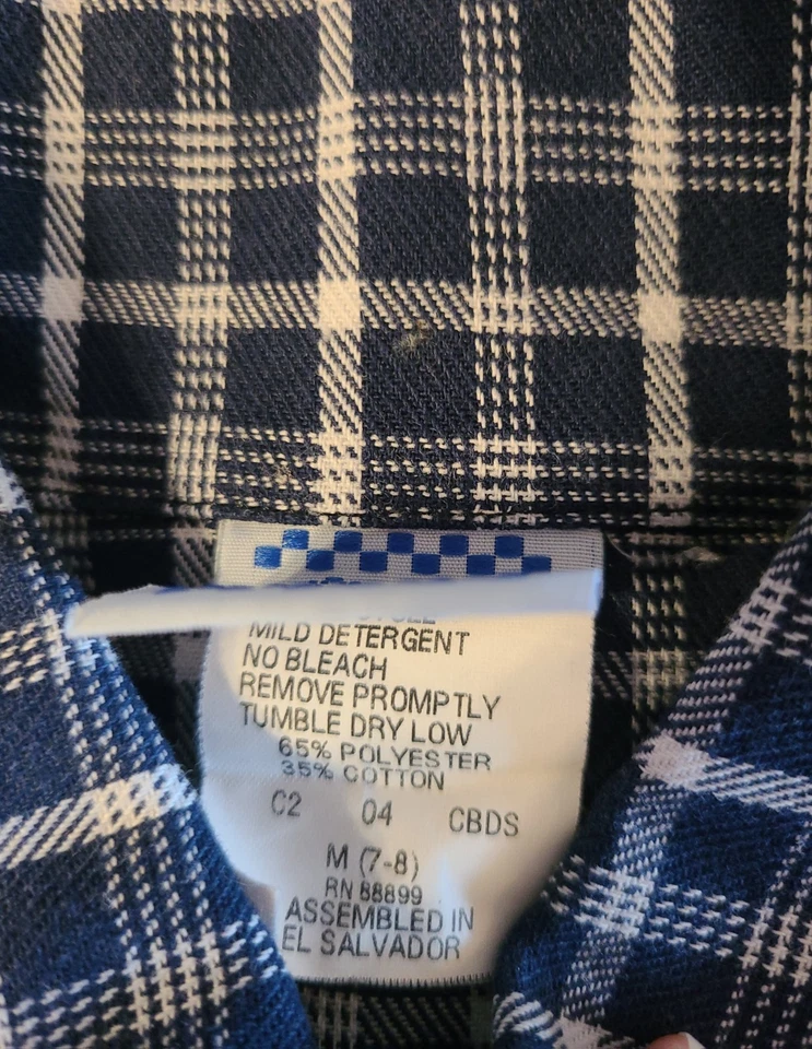 Kelly’s Kids Boys 7/8 Dress Shirt Navy White Plaid Button Down Long Sleeve - Image 2 of 4