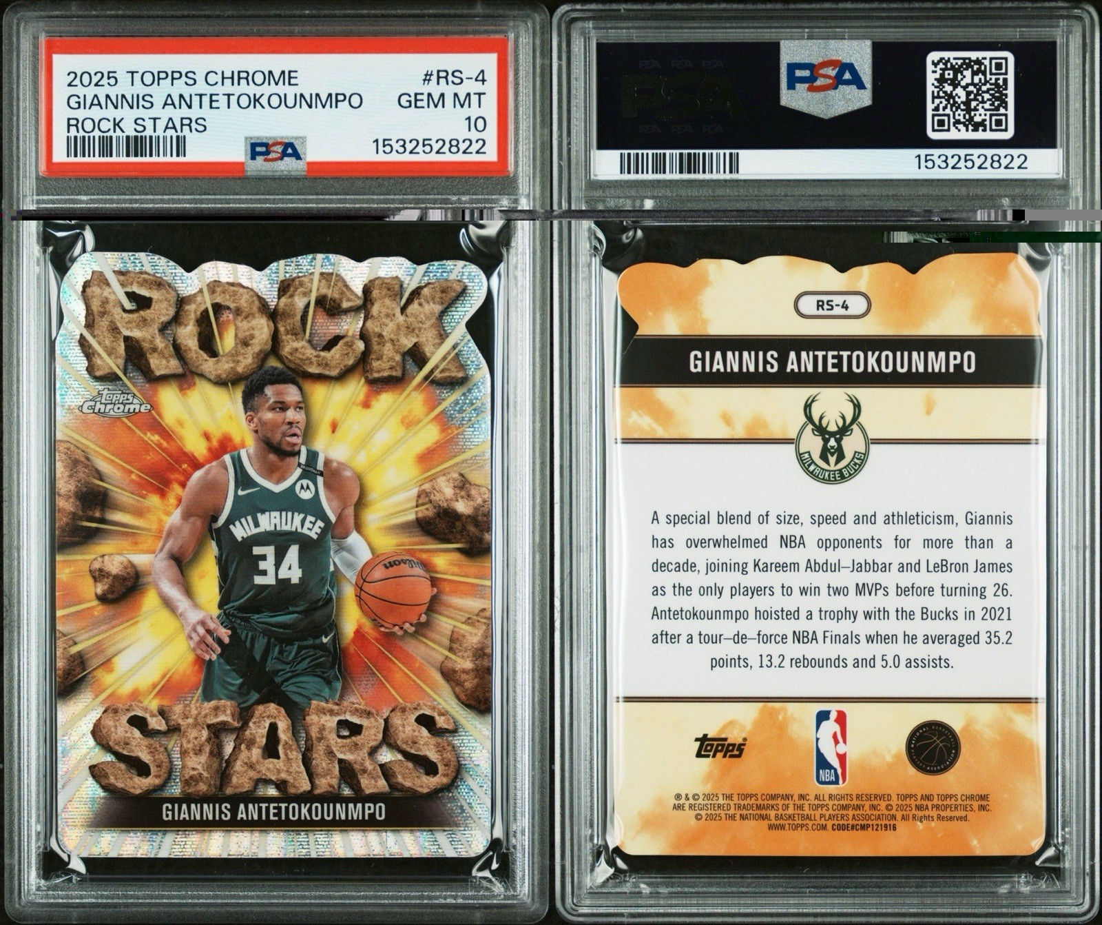 2025-26 Topps Chrome - Rock Stars Giannis Antetokounmpo #RS-4 Bucs PSA GEM MT 10 view 3