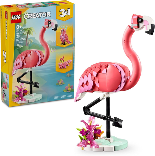 LEGO Creator 3-in-1 Wild Animals Building Kit with Pink Flamingo, Parrot, and Frog for Creative Play