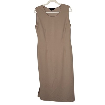 Ming Wang Womens Sleeveless Scoop Neck Midi Sheath Dress Taupe Tan Size Small