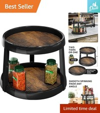 Rustic Brown 2-Tier Lazy Susan Spice Organizer - Effortless Kitchen Elegance