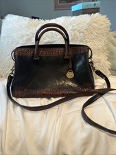 Brahmin Black Leather Shoulder Bag with Brown Crocodile Embossing