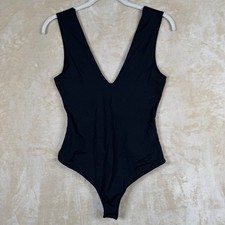 Intimately Free People Small Black Deep V-Neck Thong Bodysuit Chic Versatile