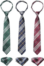 3pcs Boys Pre-Tied Neckties  Pocket Square Set Neck Strap Tie for Kids